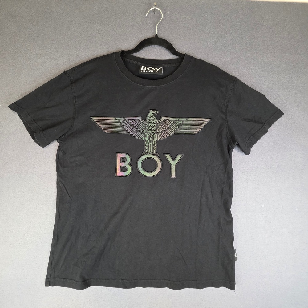 Boy London Graphic T-Shirt Mens Small Black Iridescent Eagle Logo Crew Neck Tee